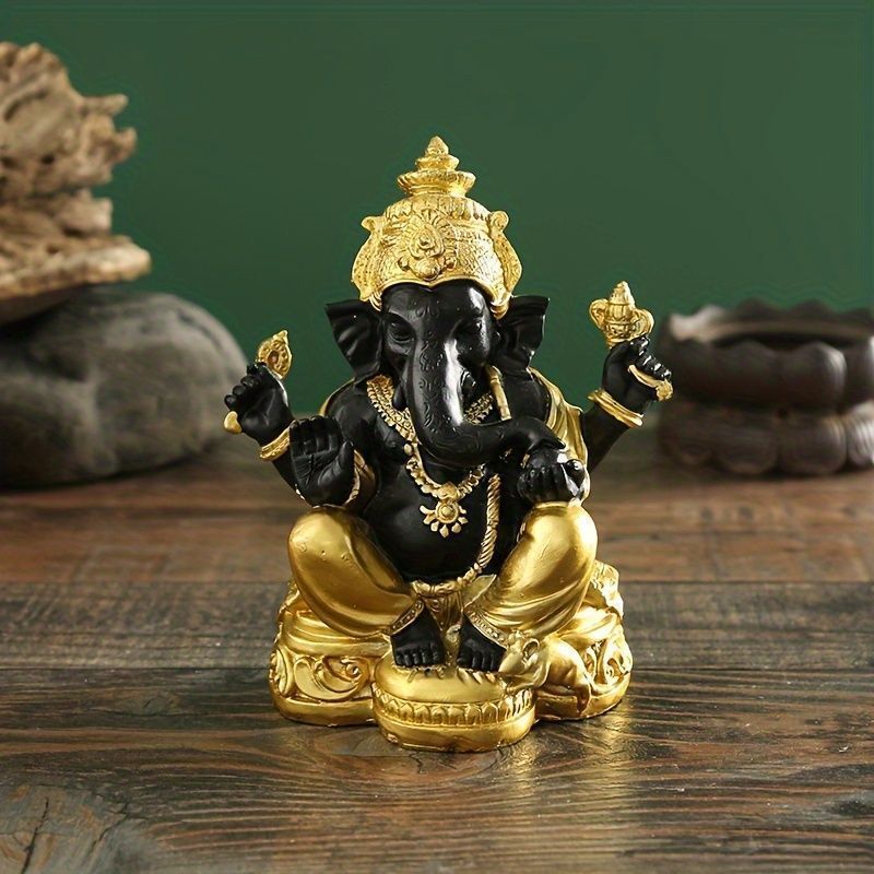 漆黒のガネーシャ 像 象 神 神話 ヒンドゥー教 インド 金運 仕事運 金運招来 財運 幸運 商売?盛 健康運 学業成就 厄除け 置物 黒 玄関 リビング