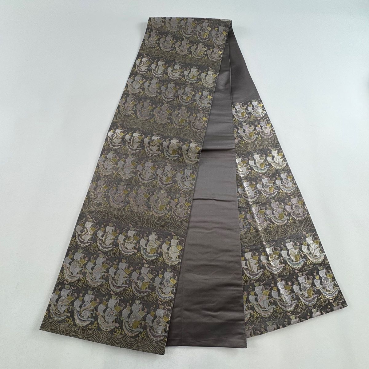 袋帯 秀品 船 波 金糸 灰紫 六通 正絹 【中古】 - メルカリ