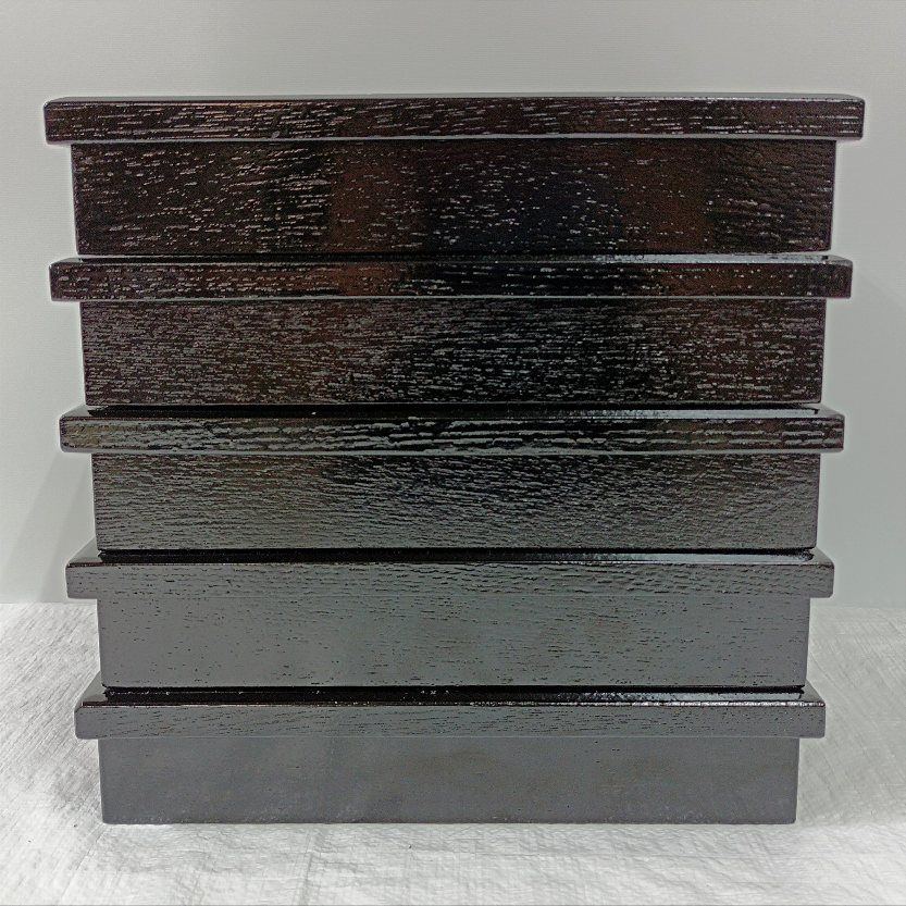 松花堂 木製漆器 金彩桜紅葉紋弁当箱 仕切り付 5客セット 未使用品