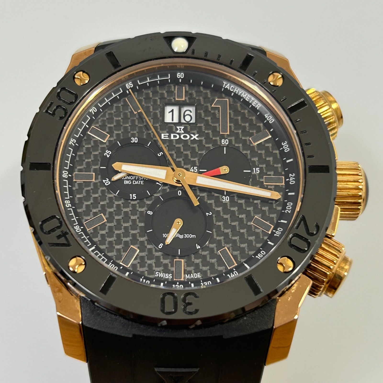 EDOX エドックス クロノオフショア1 クロノグラフビッグデイト クォーツ 腕時計 ゴールド ブラック