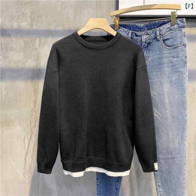 種類11：3XL/F：LR#Q7 ブラック 秋冬 コーデ メンズ  服 シンプル ファッション オシャレ 大人 かっこいい 大きいサイズ ストリート 紳士服  フェイク ツーピース セーター スリム ニット トップ OUTFITS７ この冬の本命アイテム「今っぽ」着こなしコーデ｜LOUNIE