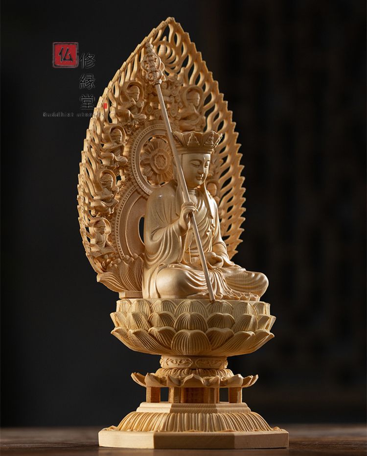 修縁堂 木彫り 仏像 地蔵菩蕯立像 本金 切金 浅かっ 彫刻 一刀彫 天然 