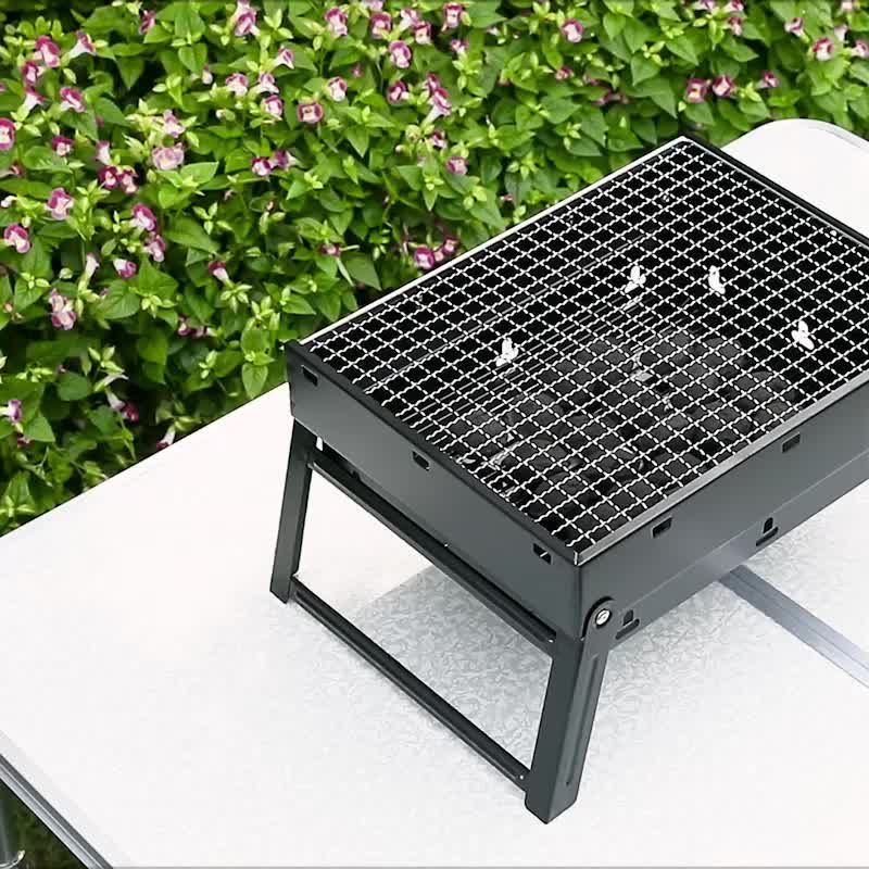 ♥ 大号 黒鋼加厚バーベキューグリル 折りたたみ式 アウトドア用 家庭用 ポータブル炭火焼き肉コンロ 注目シリーズ ZZ520