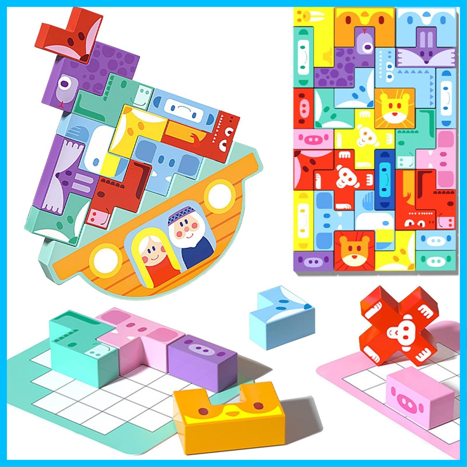 【迅速発送】OTONOPI 木製テトリス バランスゲーム 木製パズル 積み木 立体パズル 形合わせ 木製おもちゃ 可愛い動物絵柄 子供 脳トレ 知育玩具 ボードゲーム モンテッソーリ教育法 女の子 男