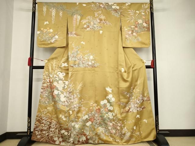 平和屋着物○訪問着 駒刺繍 花蝶文 金彩 正絹 逸品 未使用