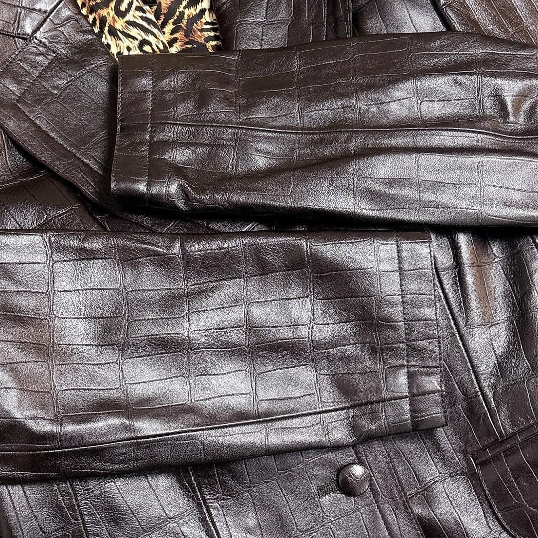 美品】ESCADA 型押しレザージャケット ラムナッパ 38 ダークブラウン