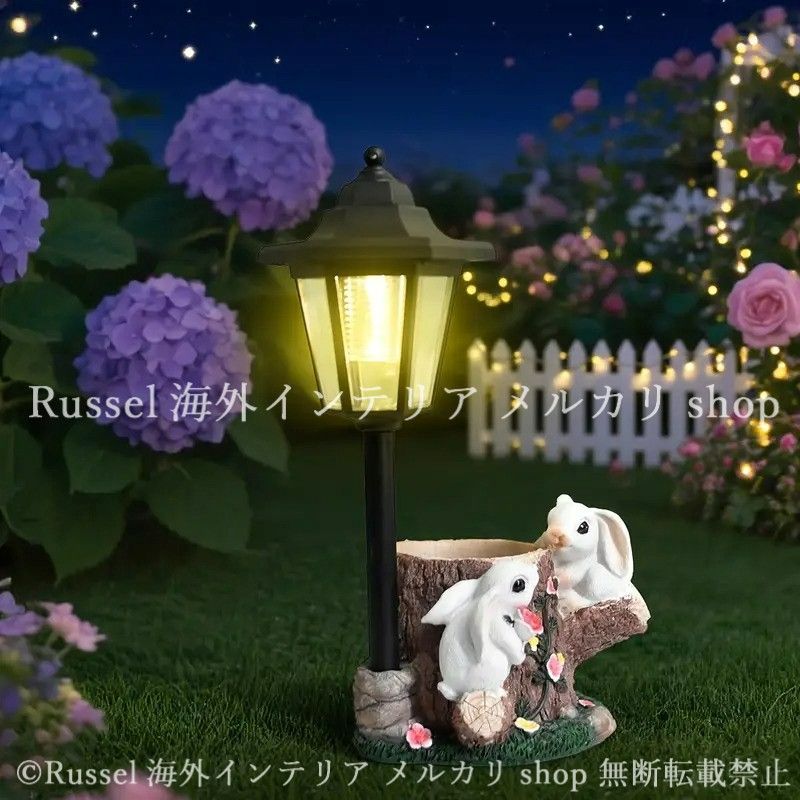 プランター うさぎ 切り株 植木鉢 太陽光 ソーラーライト 樹脂 ラビット アニマル ウサギ 兎 ガーデニング 雑貨 ガーデン雑貨 ガーデンインテリア ガーデン インテリア 庭の装飾 お洒落 おしゃれ 4-7