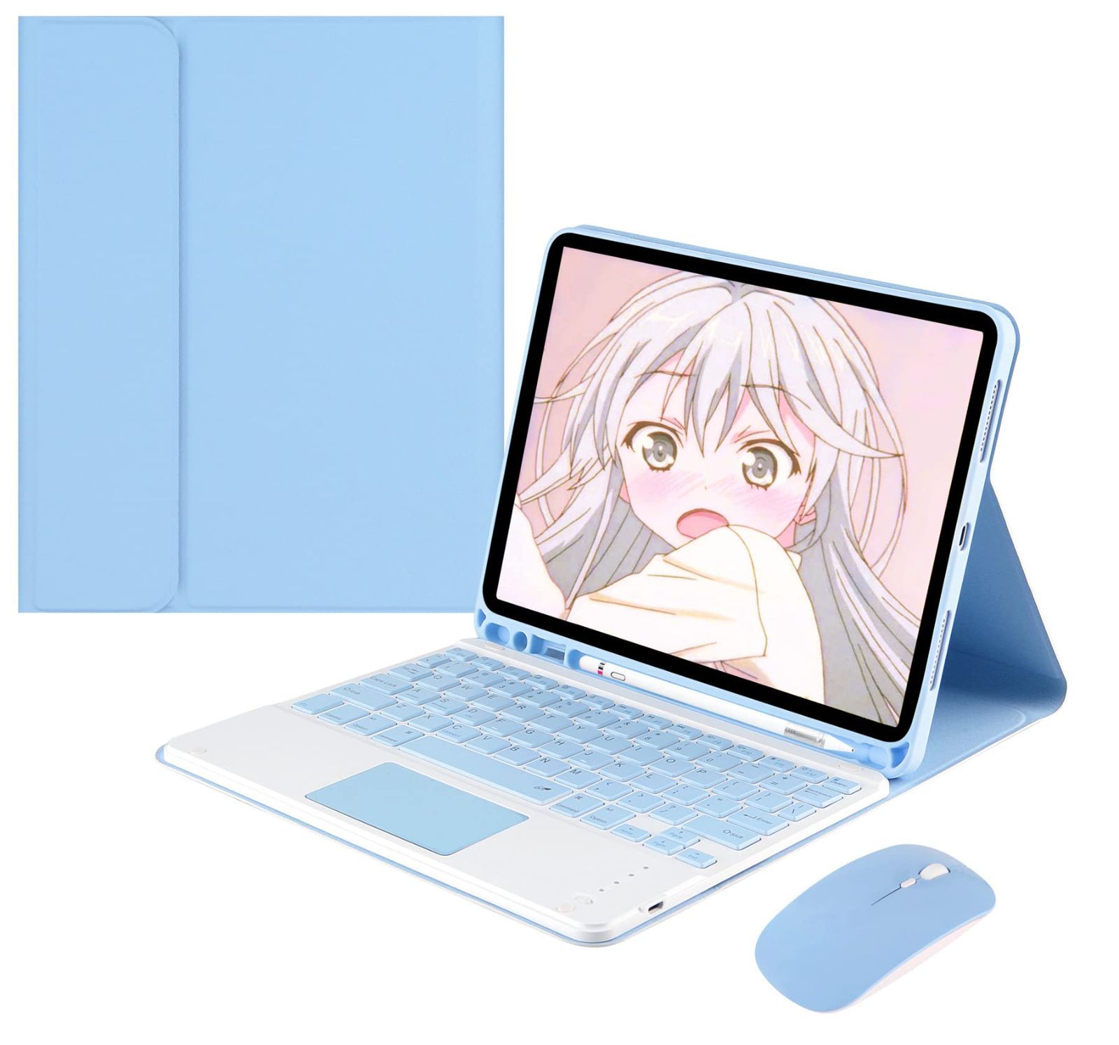 iPad Pro11（2022/2021/2020/2018）_空色(+マウス) 人気 iPad Pro 11 第4世代 2022 キーボードケース マウス付き タッチパッド搭載 2021 第3世代/ 2020 第2世代/ 2018 第1世代 ペンシルホルダー