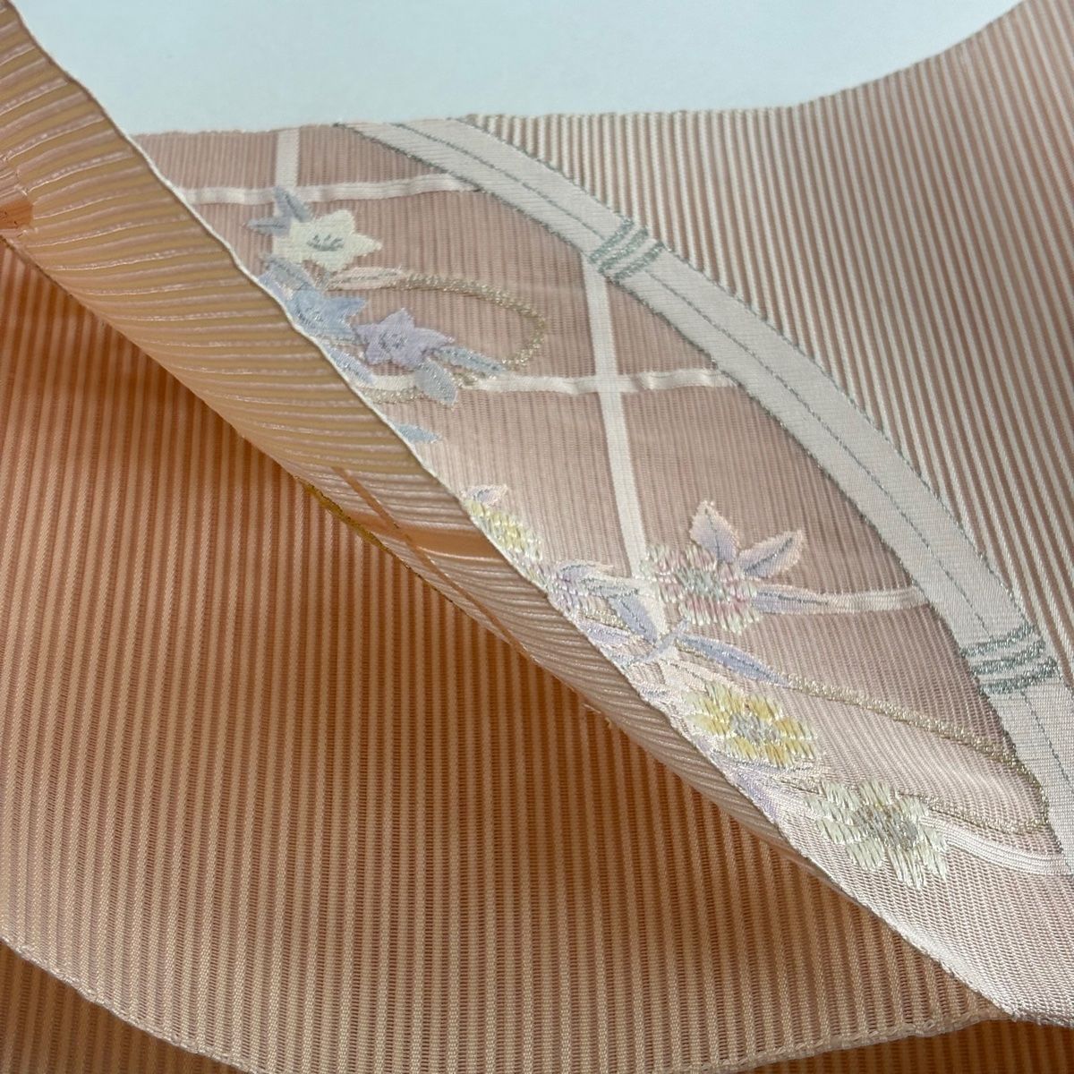 名古屋帯 優品 夏帯 絽 八寸名古屋帯 トンネル仕立て 花籠 秋草