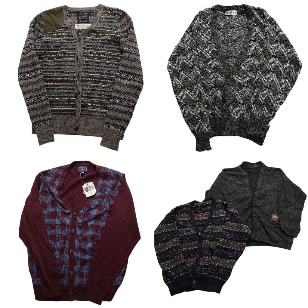 古着卸 まとめ売り カーディガン 混紡素材 柄ニット 5枚セット (メンズ