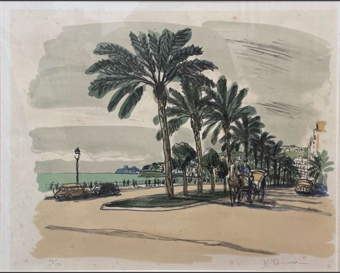 田村孝之介 ニース海岸 リトグラフ 直筆サイン入り 日動画廊シール 二紀創立会員理事長 師 小出楢重