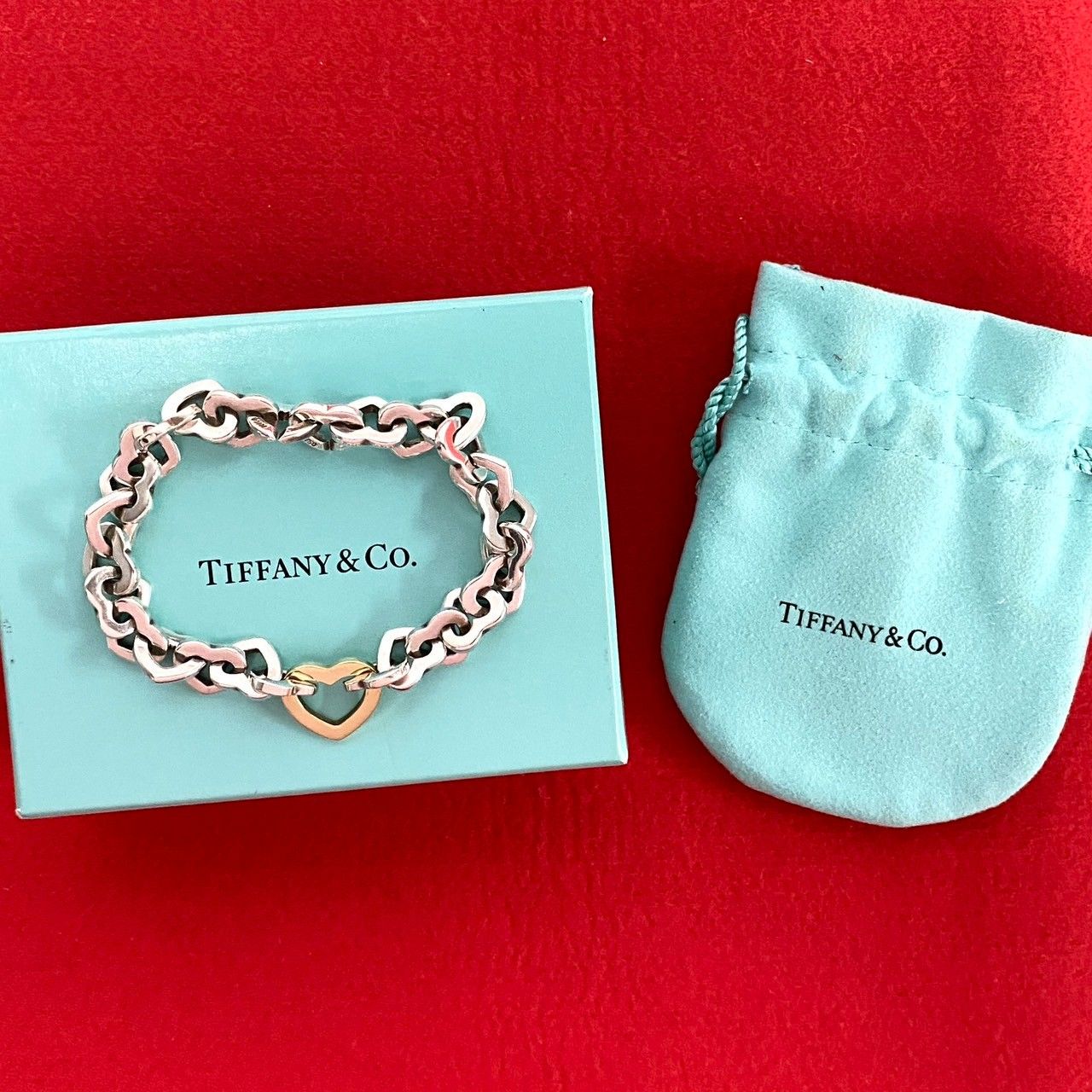 美品　Tiffany & Co. ブレスレット　ハート　箱付き 極 美品 箱 袋付 TIFFANY&Co. ティファニー ヴィンテージ ハートリンク