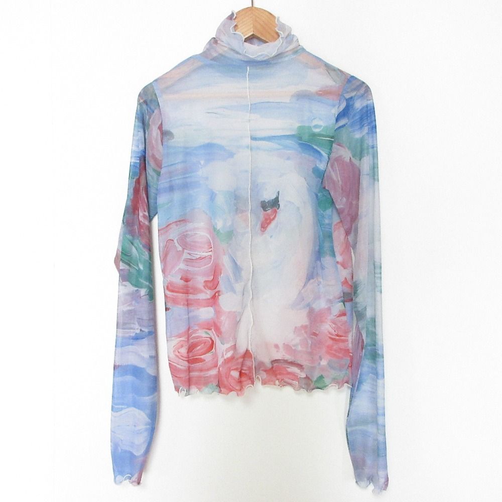 23SS POPPY ポピー スワンプリント シアー ロングスリーブ カットソー サイズF ブルー レディース 古着