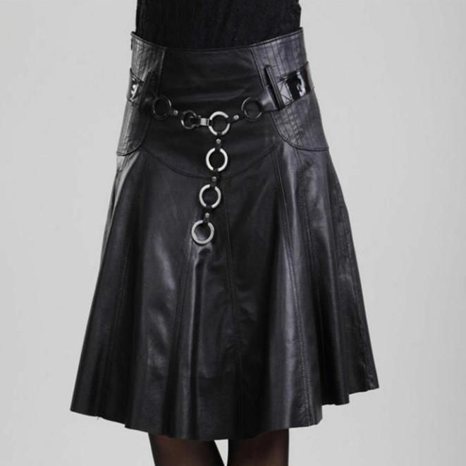 レディース 本革↑超ソフトなラムレザースカート黒 ラムレザースカート