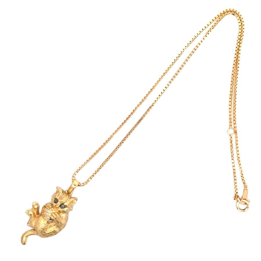 K18 クリソベリルキャッツアイ×ダイヤモンド ネックレス 猫