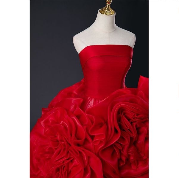 レッド チューブトップ ロングドレス 披露宴 ウェディング 新婦 婚約 結婚式 パーティー エレガント 感 レディース フォーマル 抹胸 MAAHADDERANG_COM