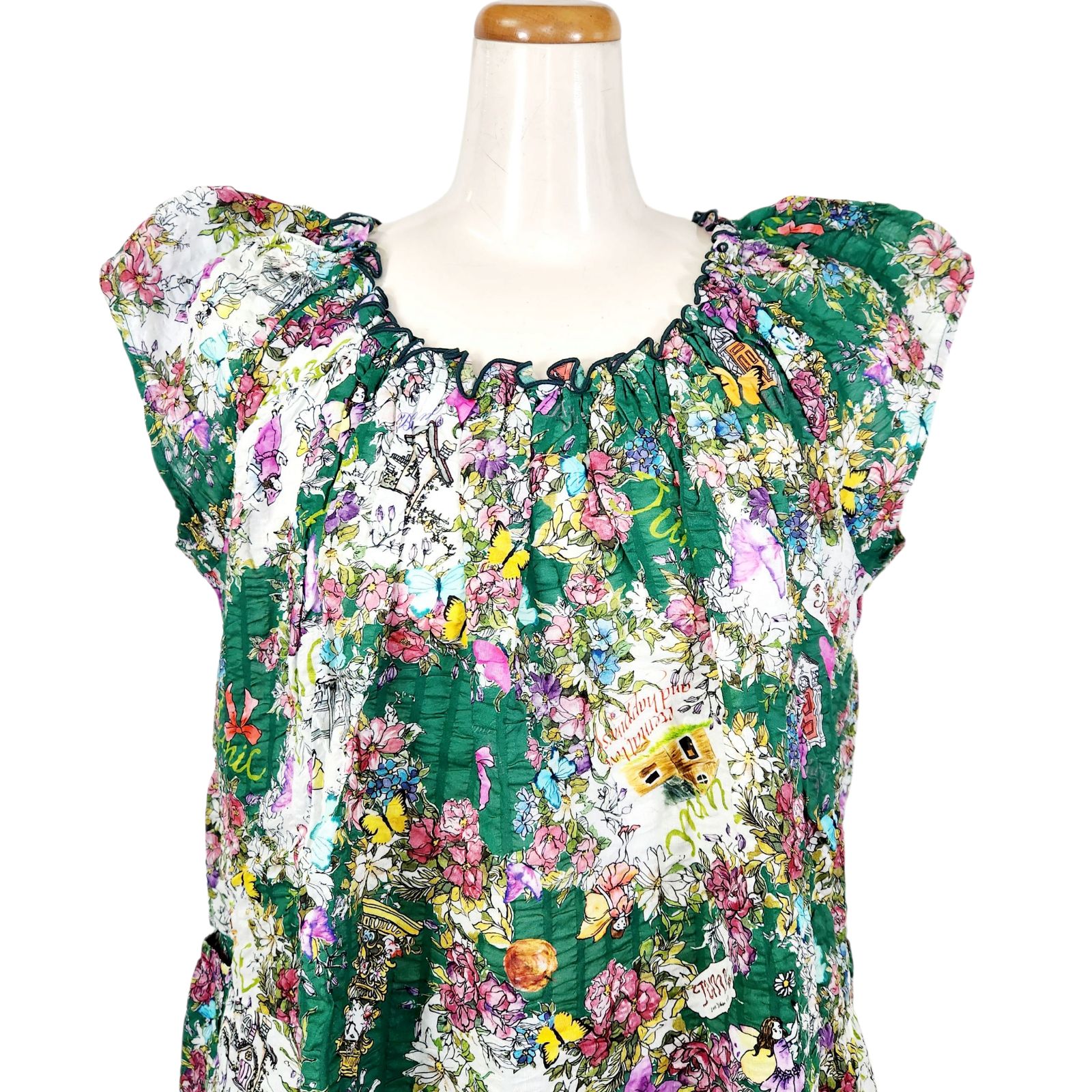 夏物入荷 鴨居羊子 TUNIC フレンチ袖パジャマ シャーリングフレンチ 80ローンパフサッカー メルヘン 33047 グリーン