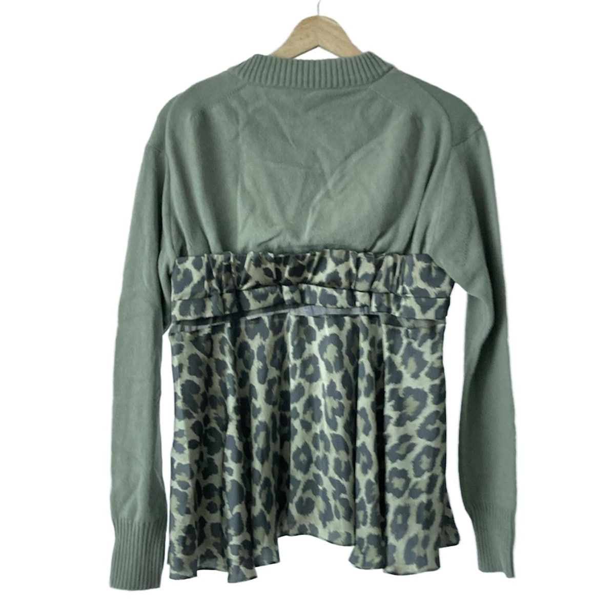Sacai サカイ 長袖セーター サイズ1 S レディース - 22-06354 カーキ×ライトグリーン×マルチ 豹柄