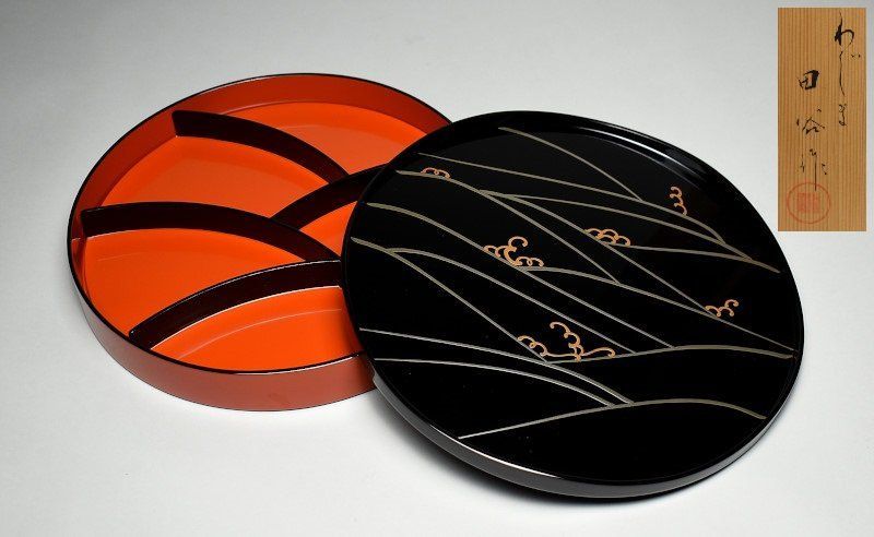 蔵A4338c 輪島塗 田谷作 光琳波蒔絵 前菜入 共箱
