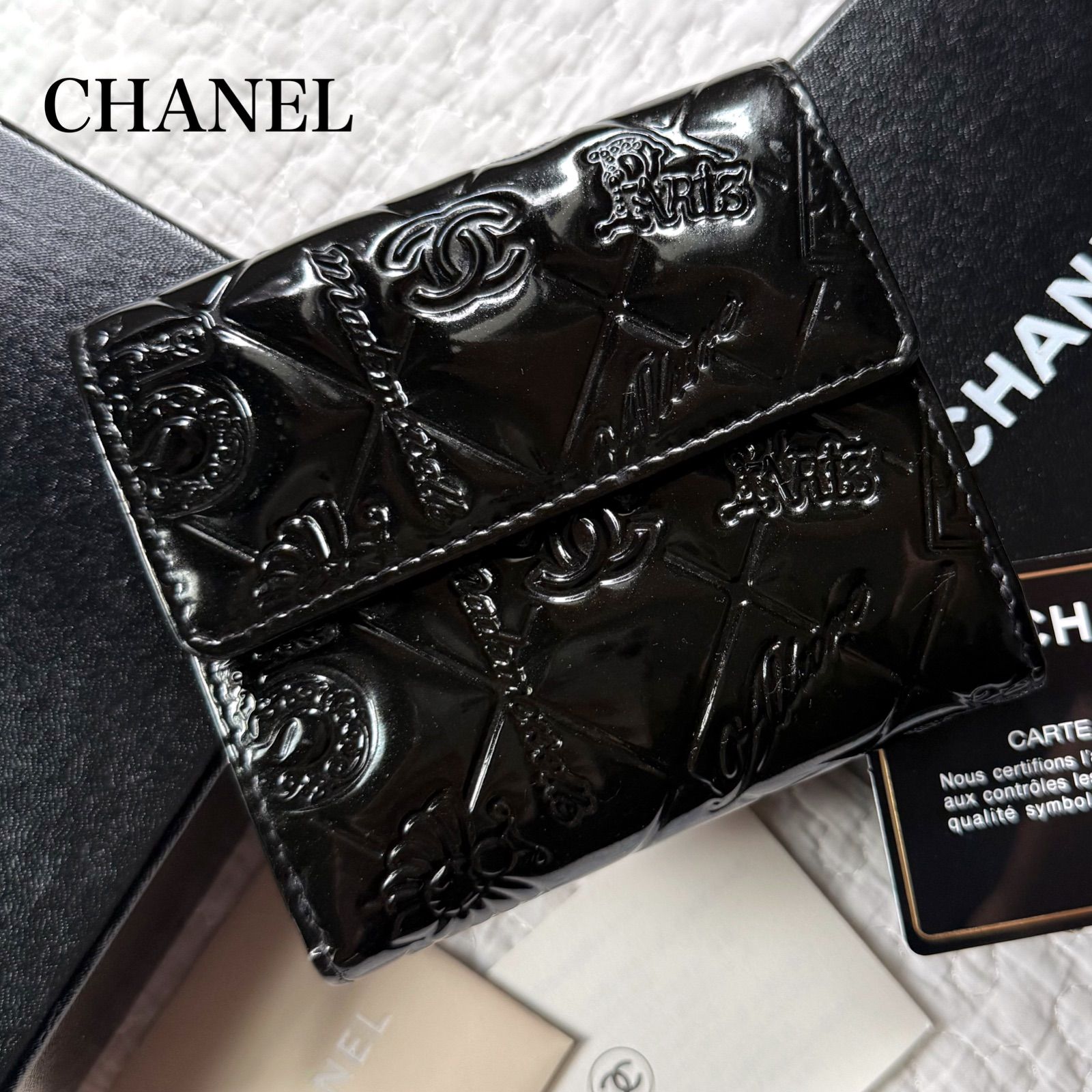 美品 希少 CHANEL シャネル アイコン Wホック 二つ折り財布
