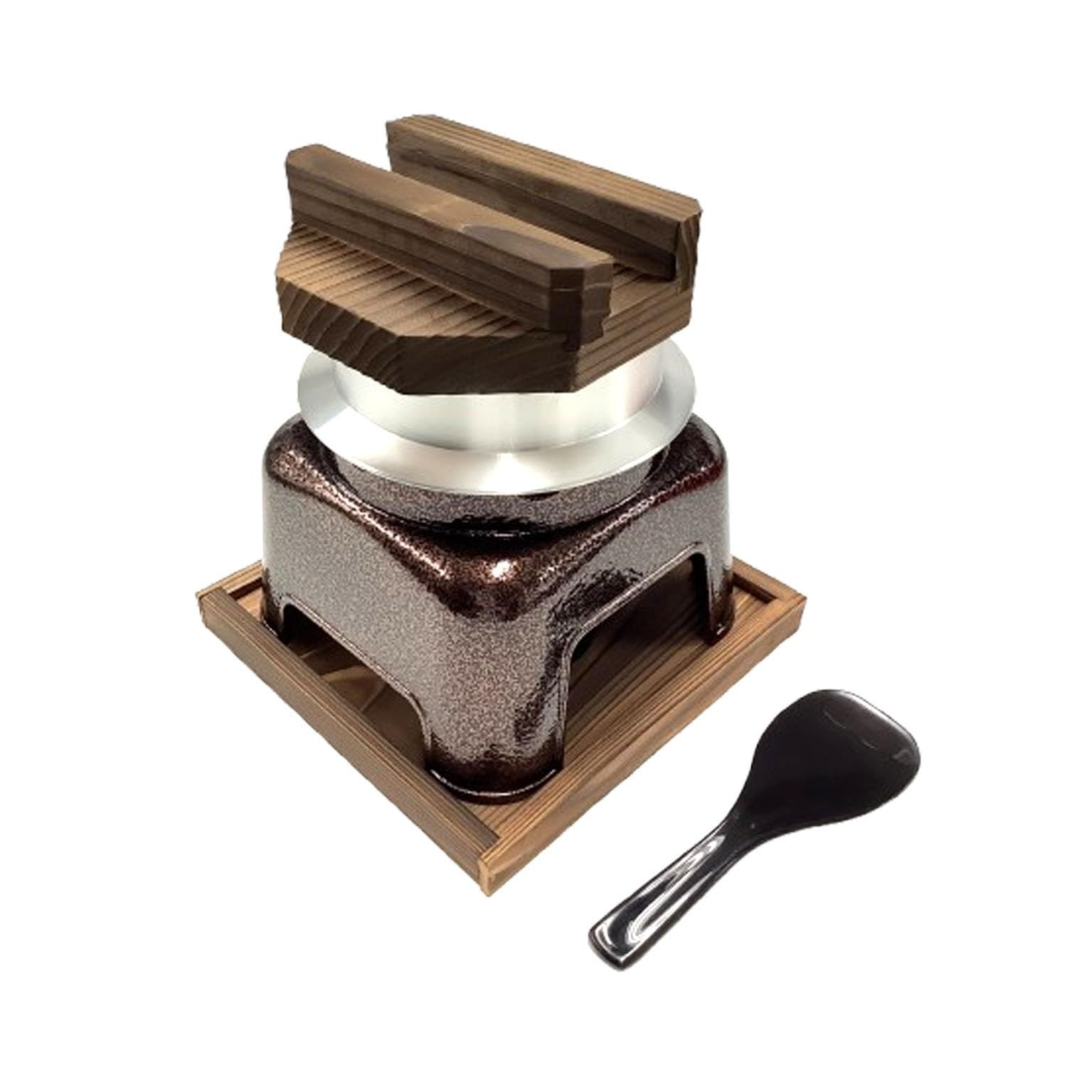 新着商品 遠藤商事 TKG 卓上ご飯鍋 アルミフッ素加工 釜めしセット 1合炊 いぶし銅 くっつきにくく おいしく簡単にお米を炊ける 間口×奥行×高さ mm 195×195×215 固型燃料皿 内径×高さ mm φ55×22 アウトドアにも使える 業務用 A