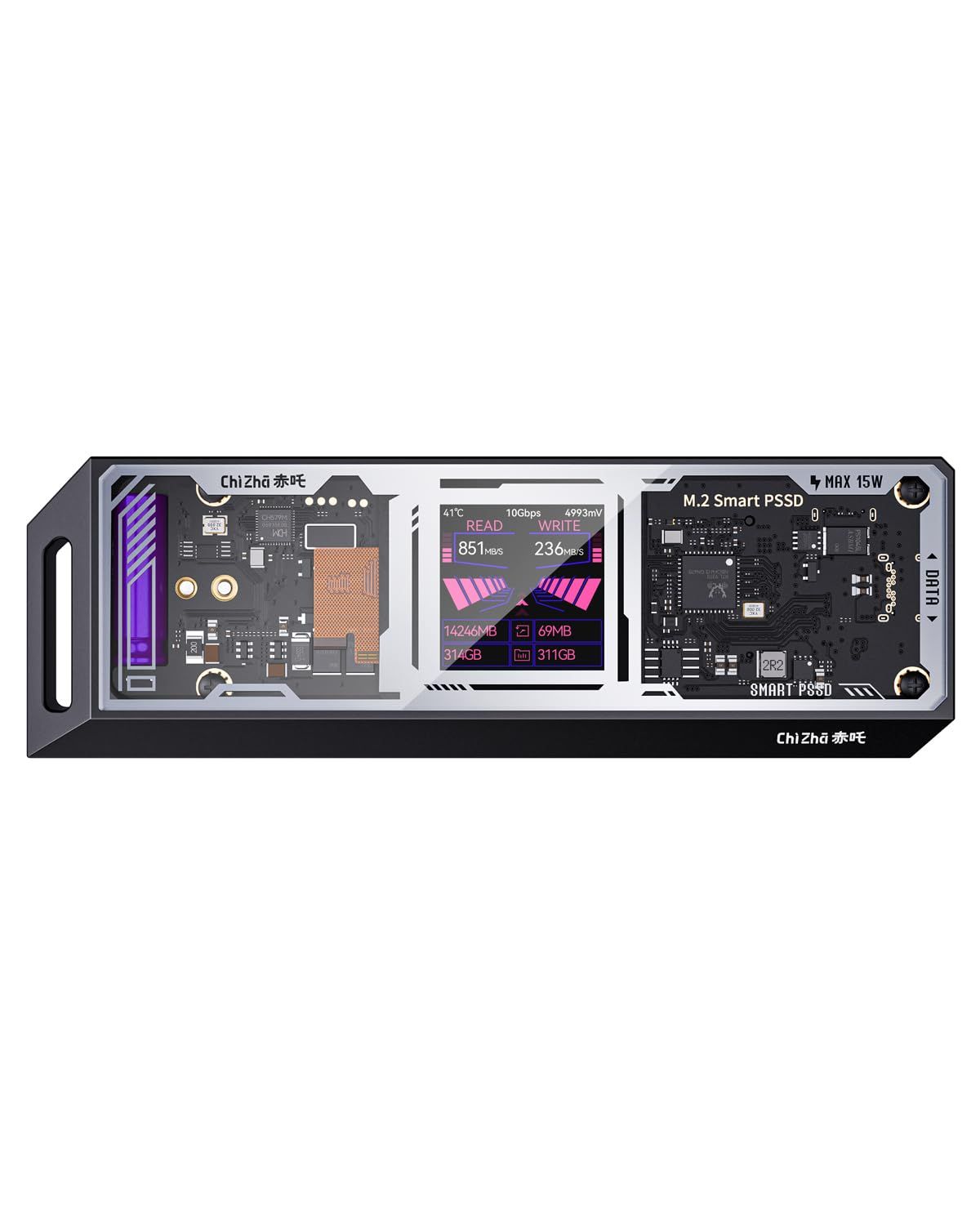 DOCKCASE - CHIZHA M.2 NVMe SSDケース USB 3.2 Gen 2 Type-C 10 Gbps IPS液晶ディスプレイと10秒 電源保護 PLP 2230|2242|2260|2280サイズのNVMe PCIeに対応す
