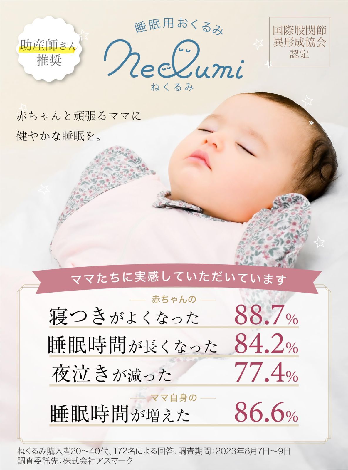 睡眠用おくるみ 腕出しOK ねんねスワドル 足元オープンで夜間