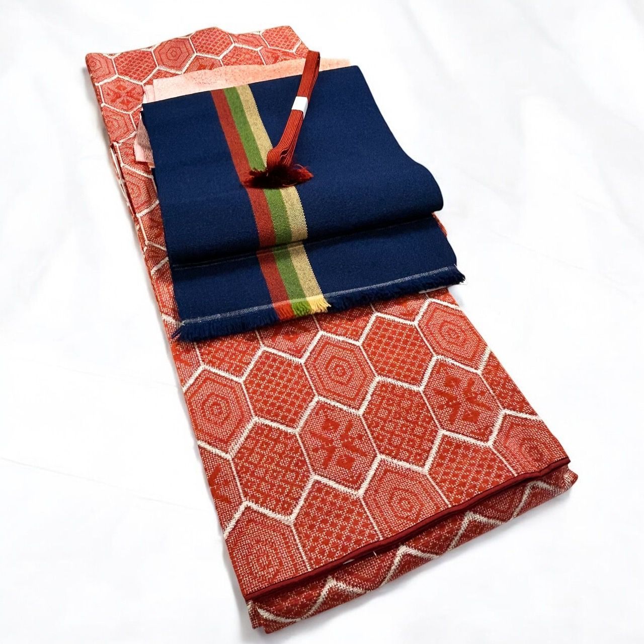 平和屋本店□極上 琉球伝統織物 琉球花織 九寸名古屋帯 紬地 草木染 玉  