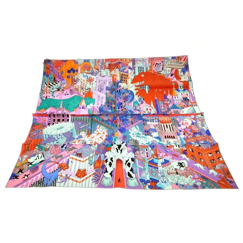 【お値下げしました】HERMES エルメスカレ90 シルクスカーフ アニマポリス エルメス カレ90 Animapolis アニマポリス スカーフ シルク