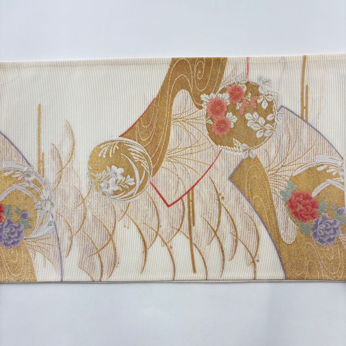 夏帯 袋帯 絽 四角模様 金銀糸 生成色 O-4883 - メルカリ
