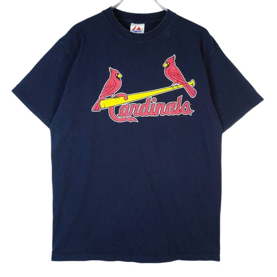 MajesticマジェスティックMLBセントルイスカージナルスSt. LOUIS Cardinals半袖TシャツメジャーリーグチームTシャツ野球ベースボールbaseball紺ネイビーフェード両面プリントナンバリングvintageヴィンテージ40222