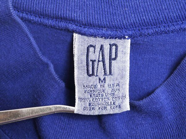 【お得なクーポン配布中!】 90s USA製 OLD GAP モックネック 長袖 Tシャツ メンズ M 古着 / 90年代 オールド ギャップ 無地 ロンT ヘビーウェイト シングルステッチ 青