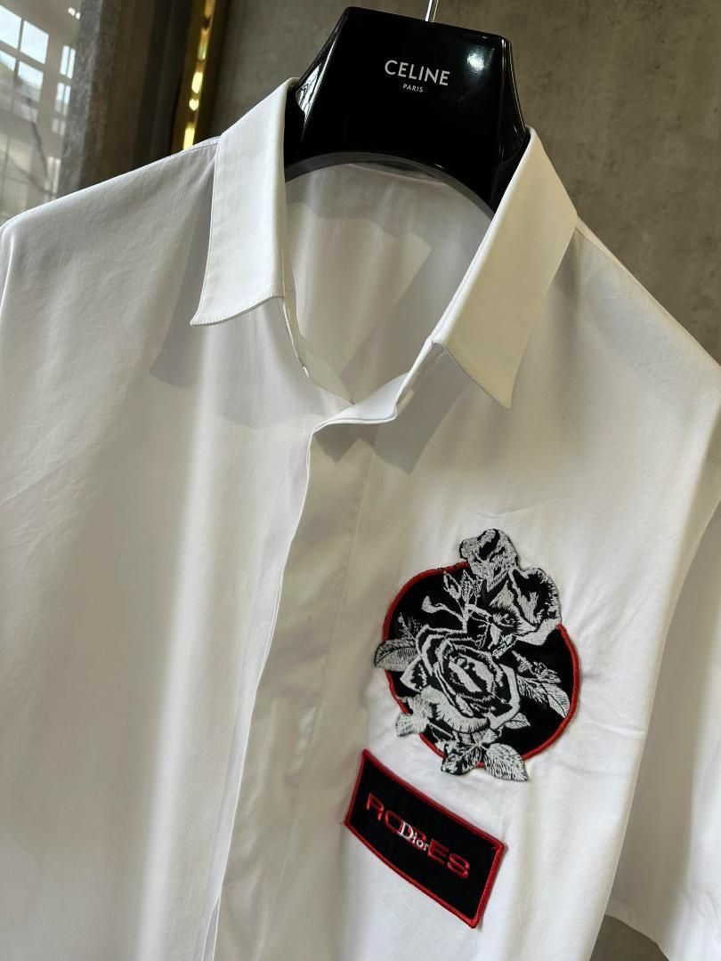 ディオール H381 日本未入荷 バラ刺繡 プリント ホワイト ポロシャツ-