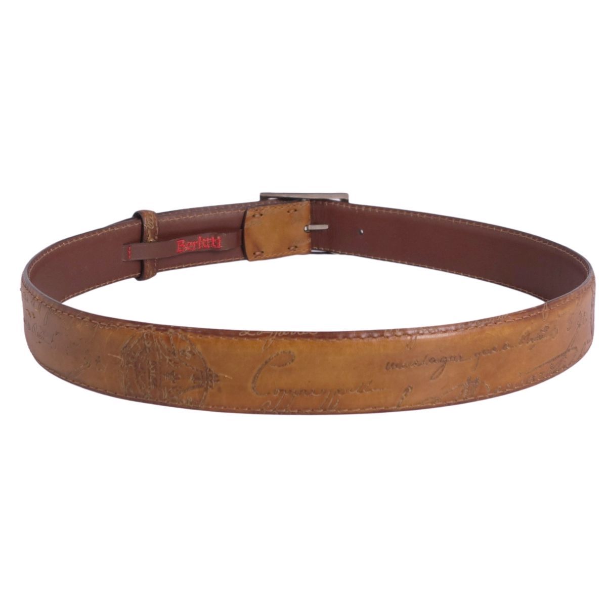 美品　berluti　ベルルッティ　カリグラフィ　レザー　ベルト Berluti(ベルルッティ) カリグラフィーレザーベルト ブラウン×グレー