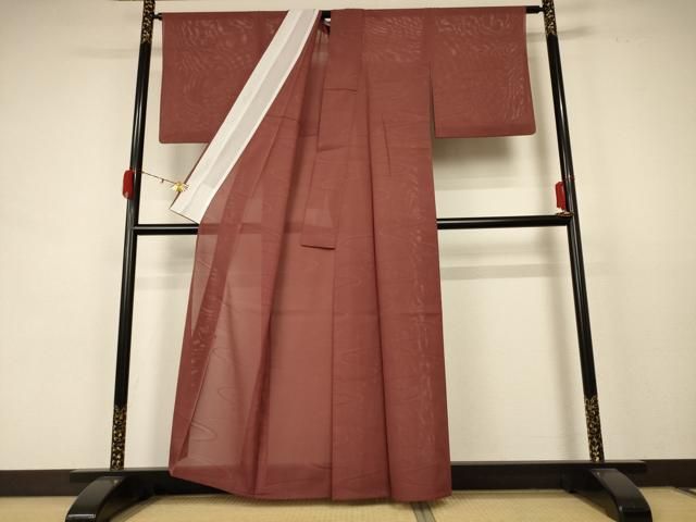 平和屋着物*夏物 色無地 絽 流水紋紗 赤褐色 洗える着物 AABC1829jd