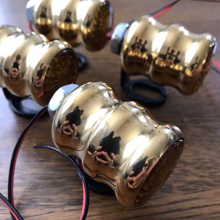 ブラス 削り出し LED ミニ ウィンカー 4個 ビンテージ ハーレー 真鍮 