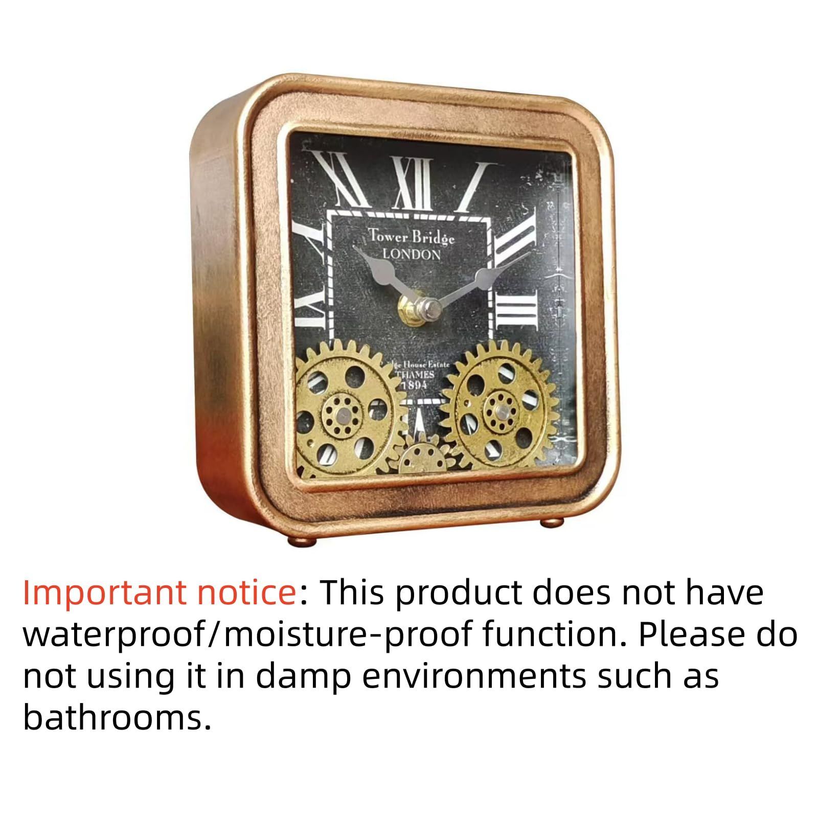 卓上時計 スチームパンク メタル製 ヴィンテージ 電池式 おしゃれ ギア付き インダストリアル 静音 家庭用 6インチ オフィス リビングルーム 置き時計 装飾 Hnycinj ゴールド