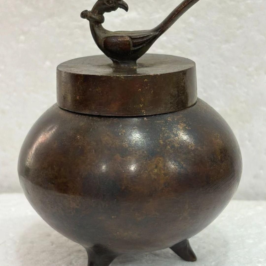 銅製 三足鳳蓋缶 茶道具 香道具 装飾品 工芸品 置物 - メルカリ