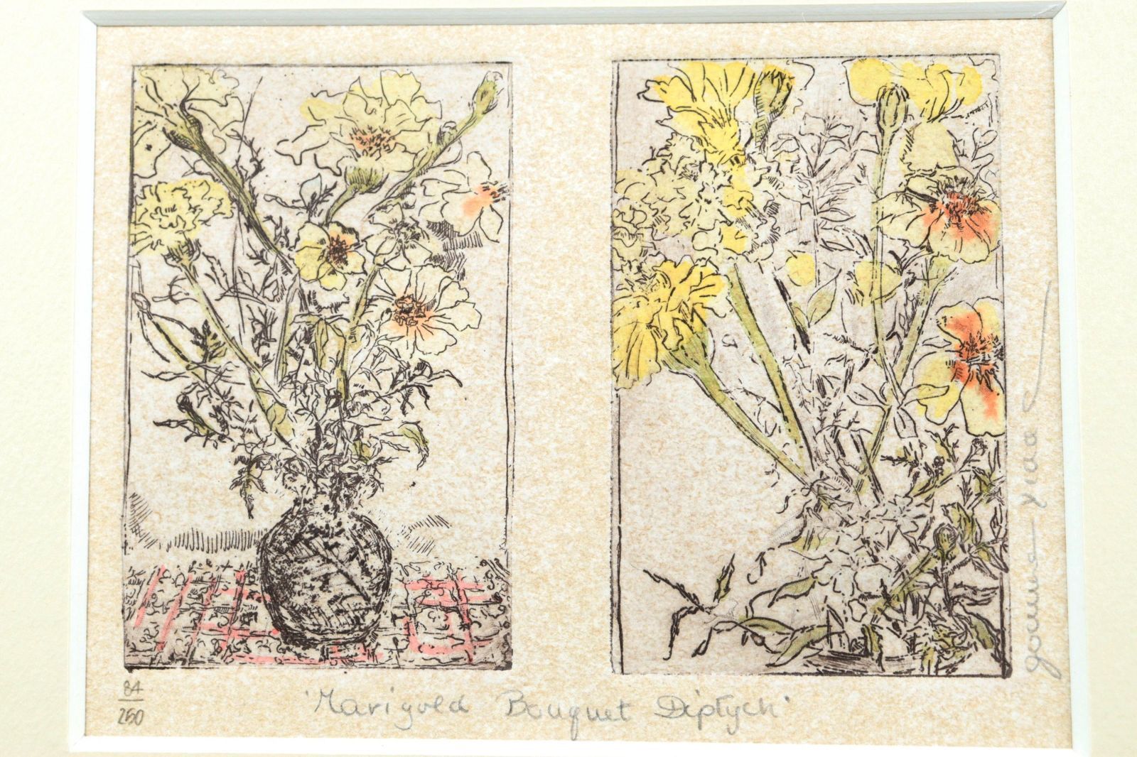 Joanne Isaac ジョアン・アイザック 「Marigold Bouquet Diptych」銅板