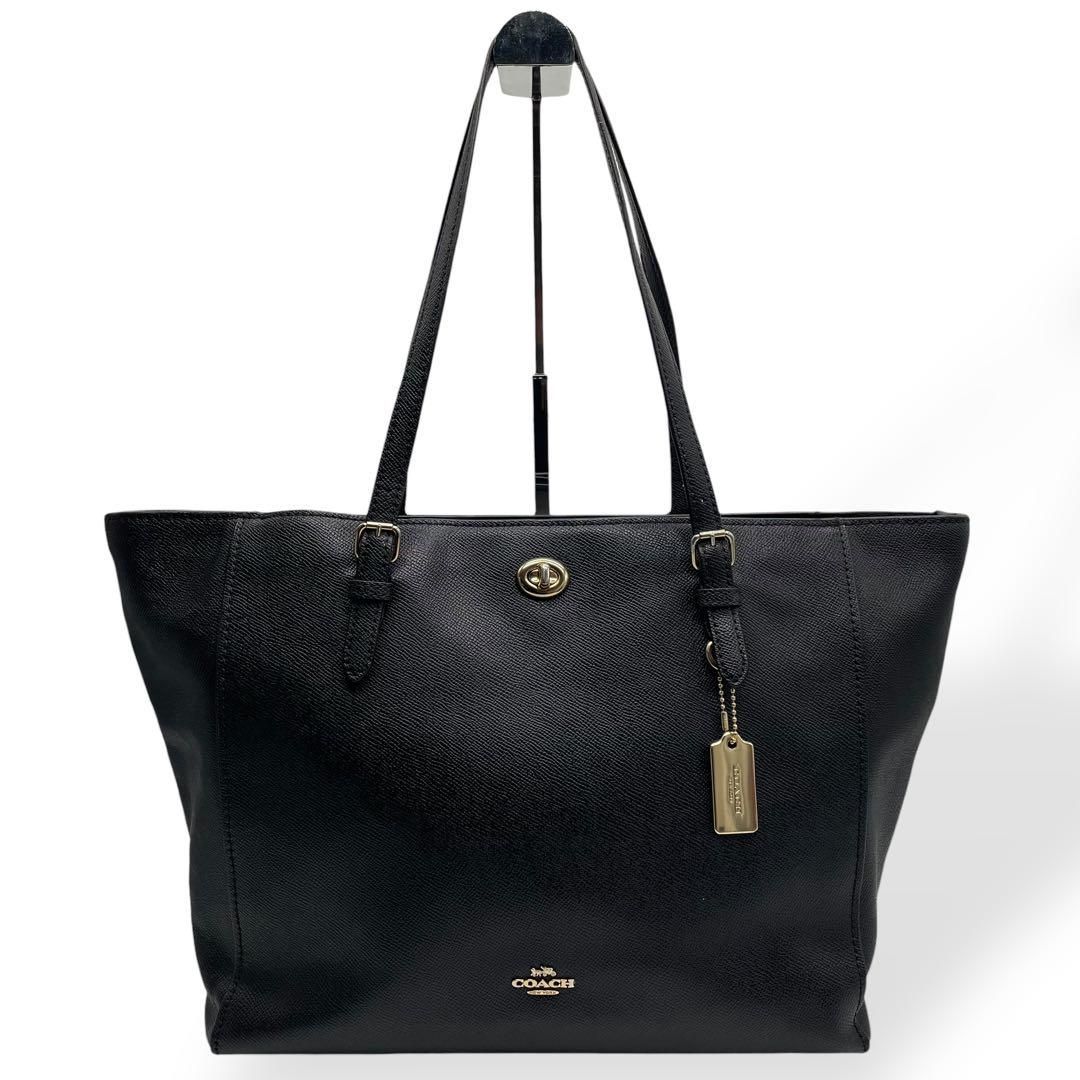 コーチ　COACH ハンドバッグ　トートバッグ　レザー　シボ革　ゴールド金具　黒 美品 コーチ COACH トート ハンドバッグ シボ革 チャーム A4収納