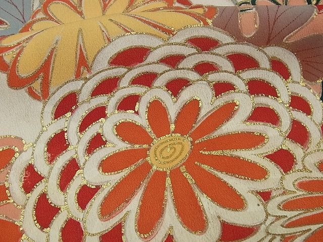 平和屋1□極上 アンティーク 大正ロマン 振袖 駒刺繍 孔雀花松文 金彩