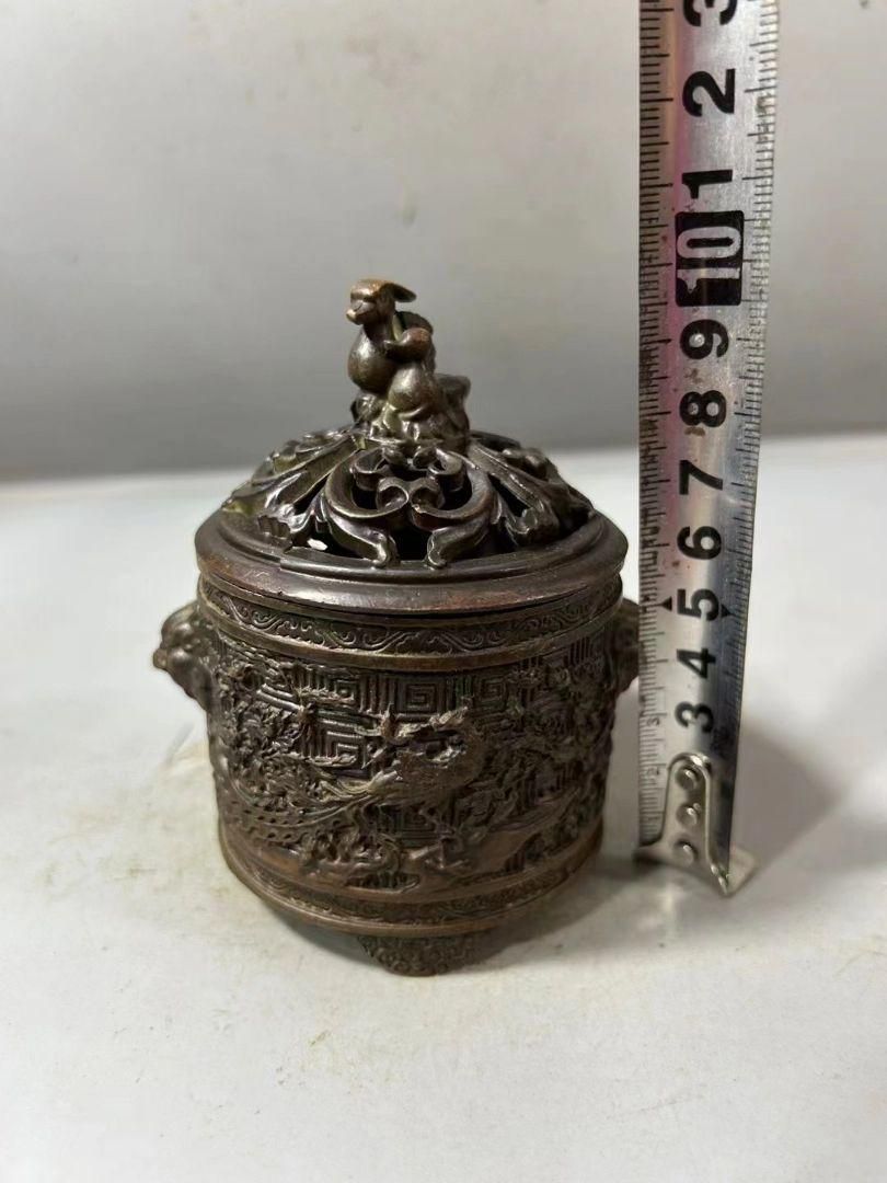 銅器 浮彫二仙香薫炉 手提げ暖手炉 香炉 香道具 装飾品 工芸品 置物 銅器 浮彫二仙香薫炉 手提げ暖手炉 香炉 香道具 装飾品 工芸