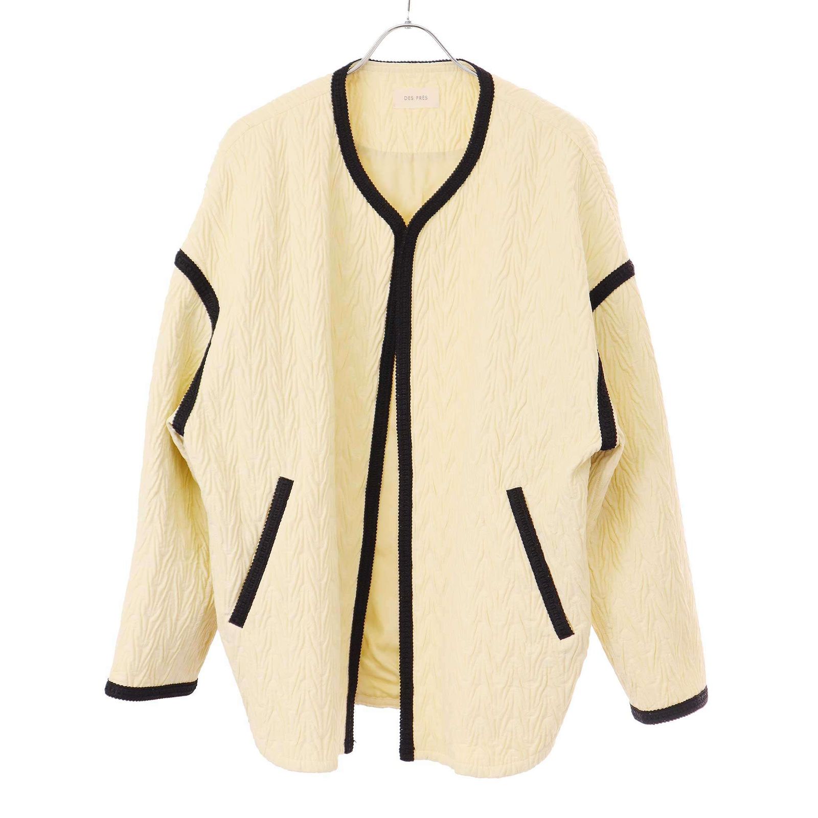 DES PRES ヘリンボーン ジャカード ノーカラー ショートコート ウール混 DES PRES デ プレ ヘリンボーンジャカードノーカラーショートコート 22