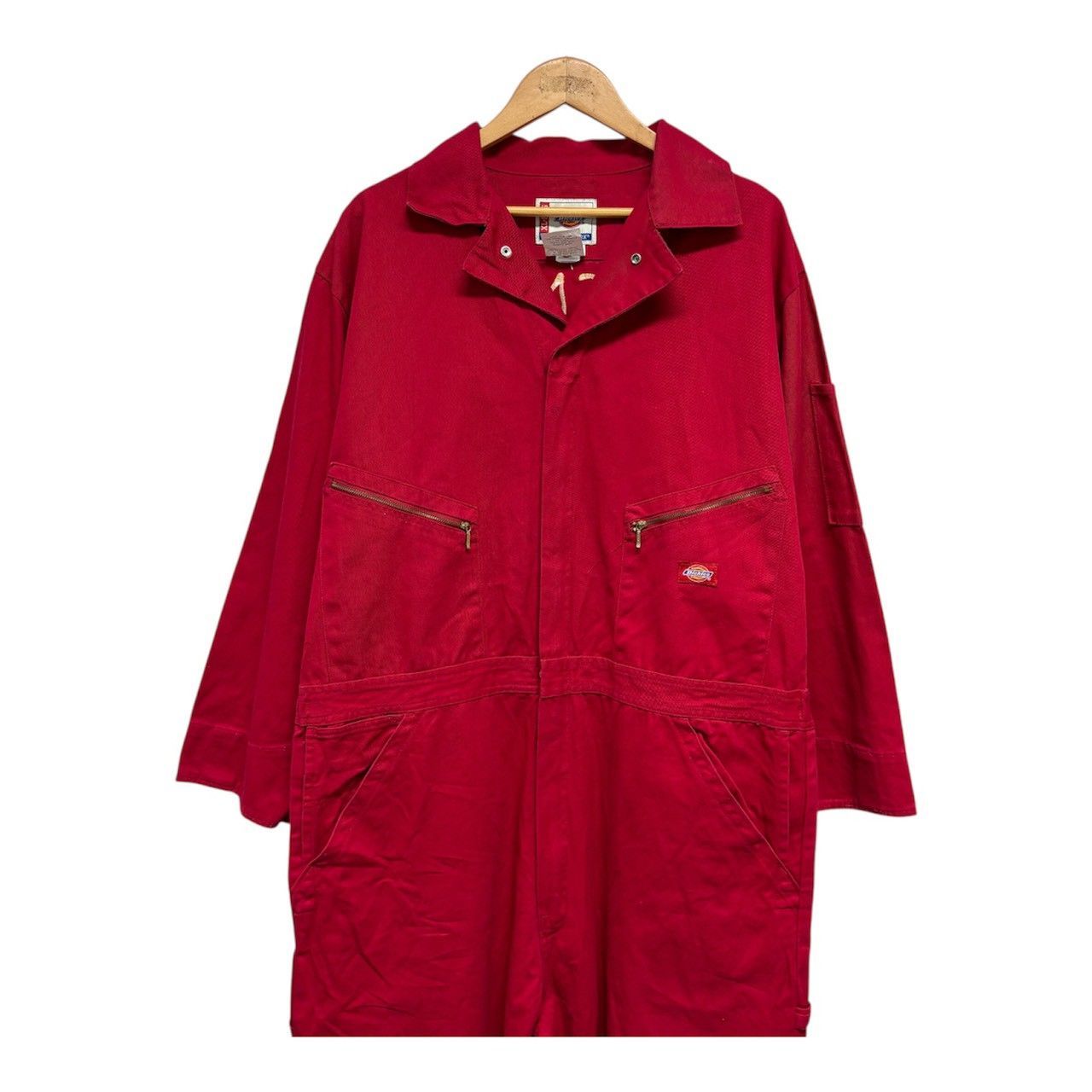 !!入手困難!! 上刺繍入り Dickies ディッキーズ ジャンプスーツ ベトナム スカル 刺繍 ミリタリー 軍物 ツナギ つなぎ オーバーオール オールインワン 作業着 バイク ウエア 赤 レッド イエロー ステッチ ゆったり 大きい メンズ XL