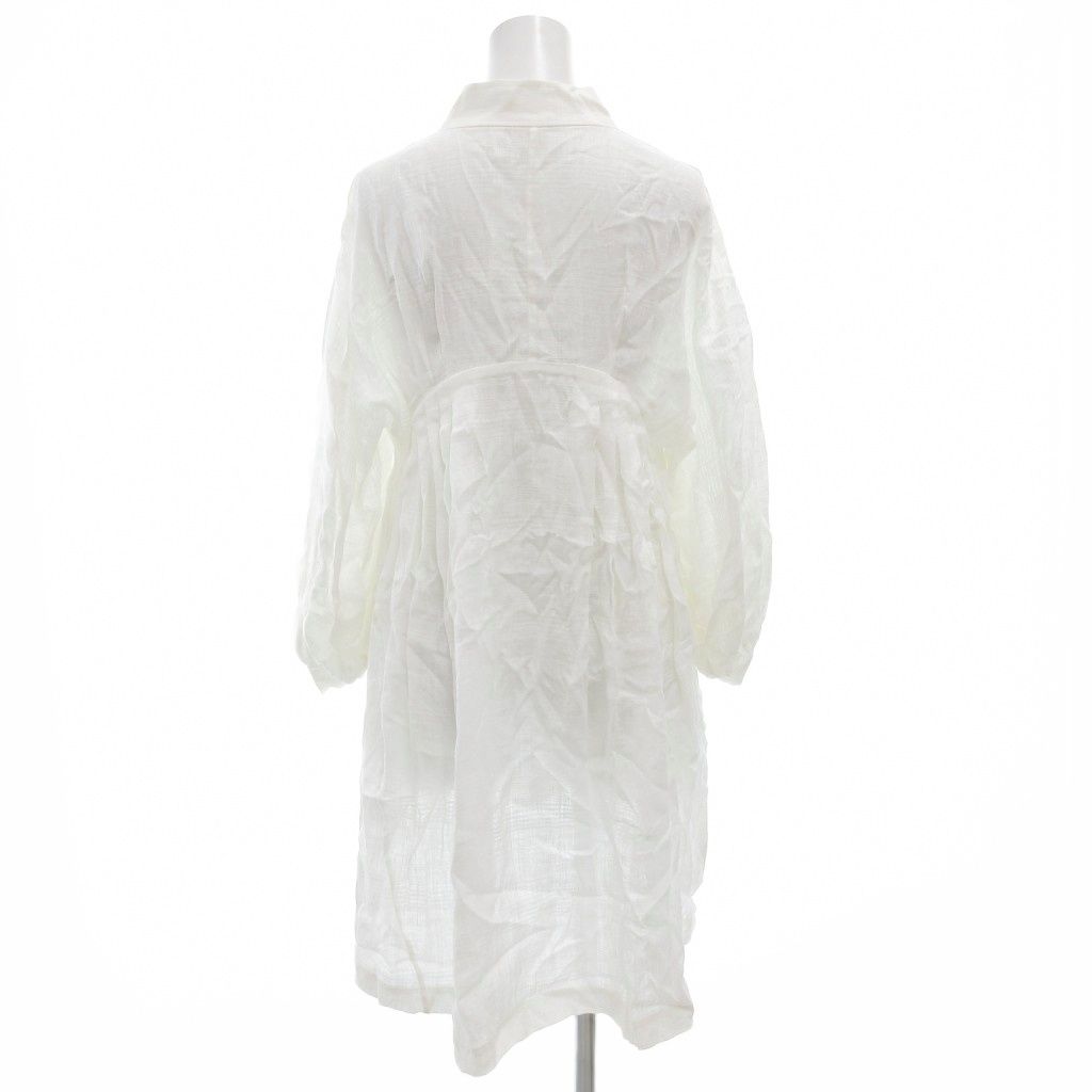 マメクロゴウチ Mame Kurogouchi リネンチュニック ブラウス 長袖 キーネック チェック 1 白 ホワイト GV GY 19