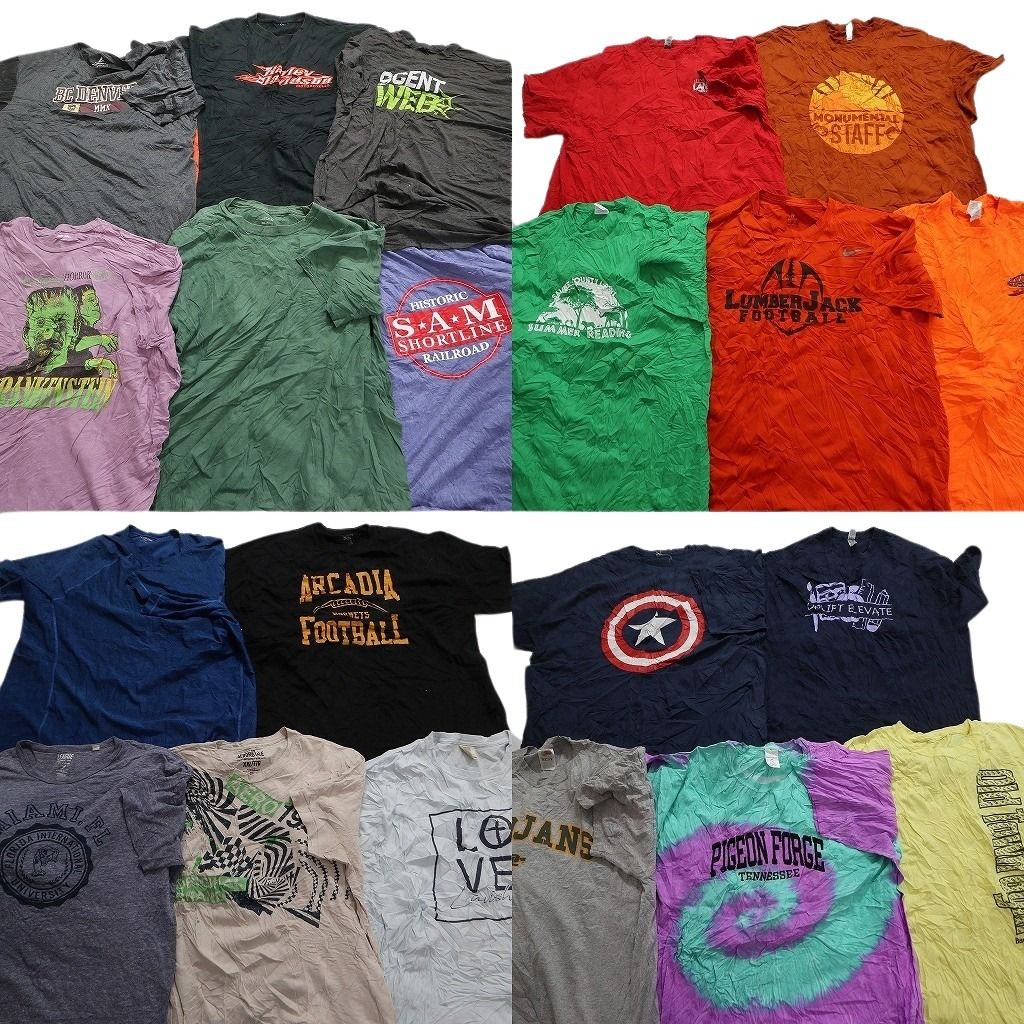 古着卸 まとめ売り カラーmix プリント 半袖Tシャツ 21枚セット (メンズ 2XL ) 英字ロゴ ワンポイントロゴ アベンジャーズ MT0067