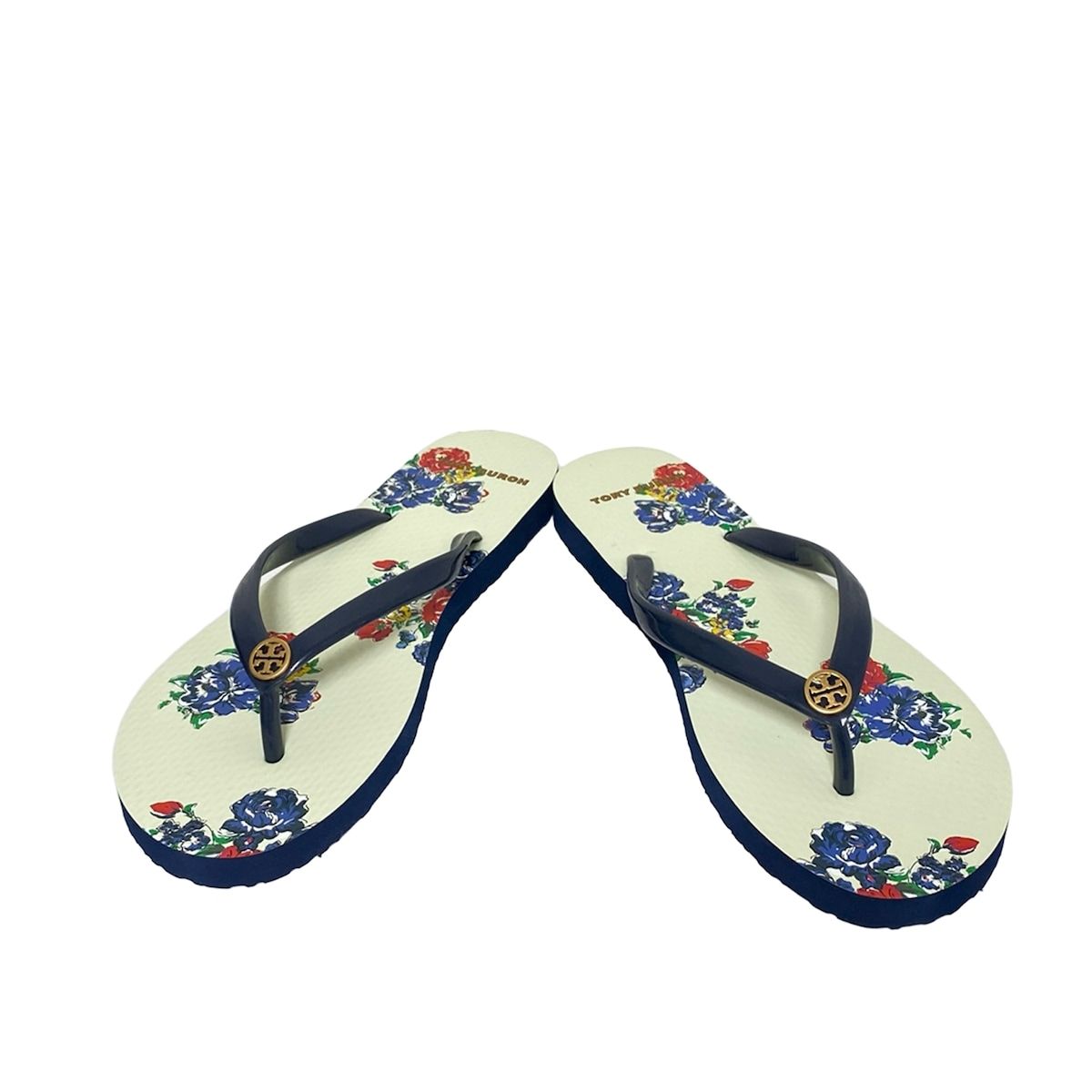TORY BURCH トリーバーチ ビーチサンダル 8 M レディース - ネイビー×アイボリー×マルチ 花柄