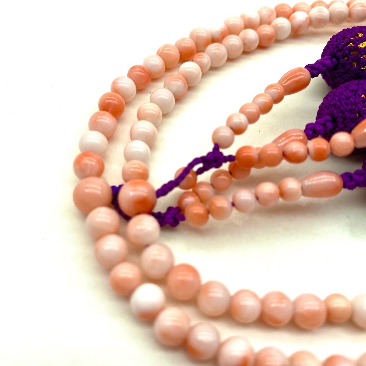 大 品 念珠 数珠 ピンク珊瑚 121 本連 生絹 八宗用 無染色 男女共用 珊瑚の雫