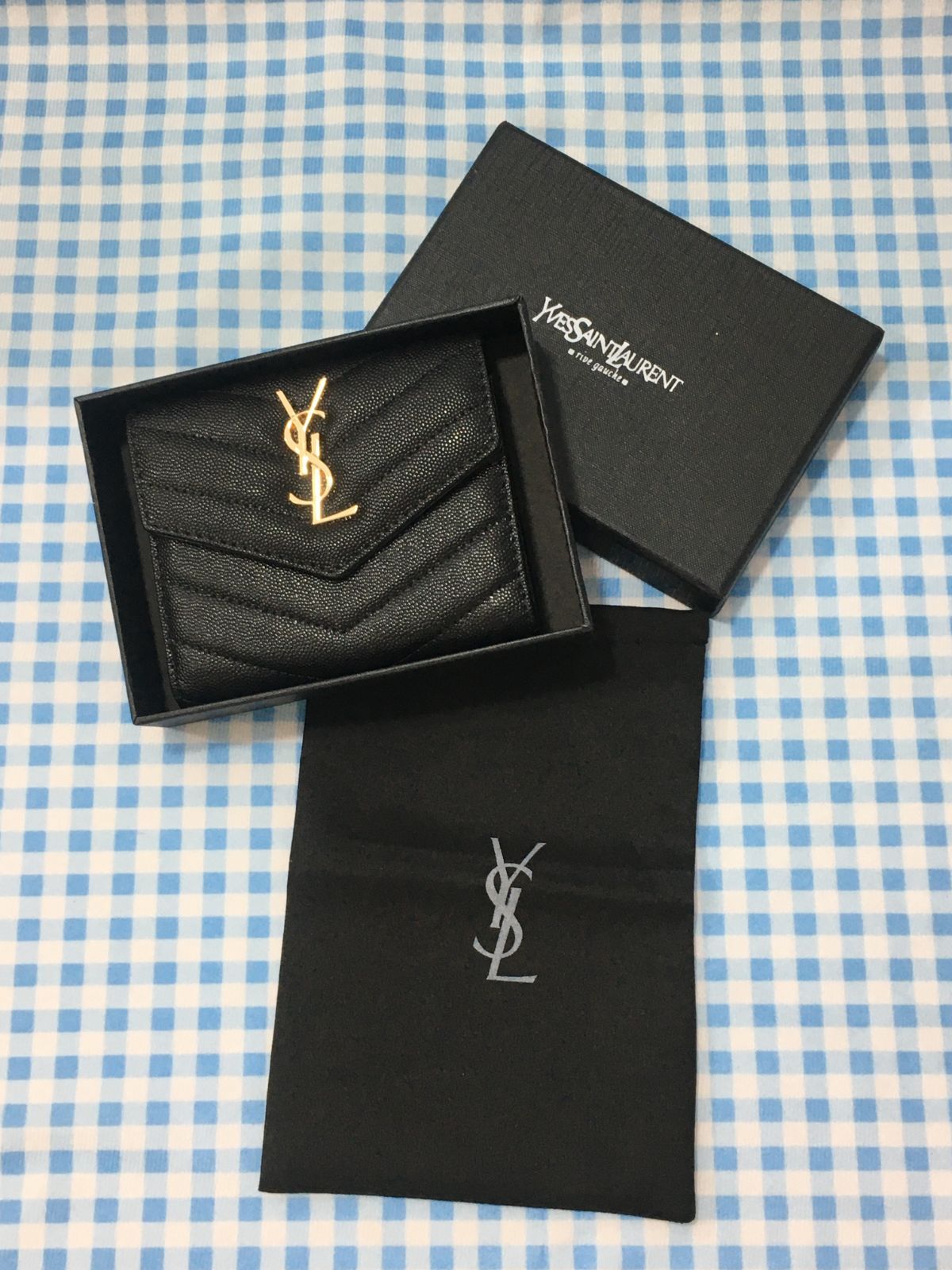 YSL イヴサンローラン ミニ財布 三つ折り財布 ブラック ゴールド金具