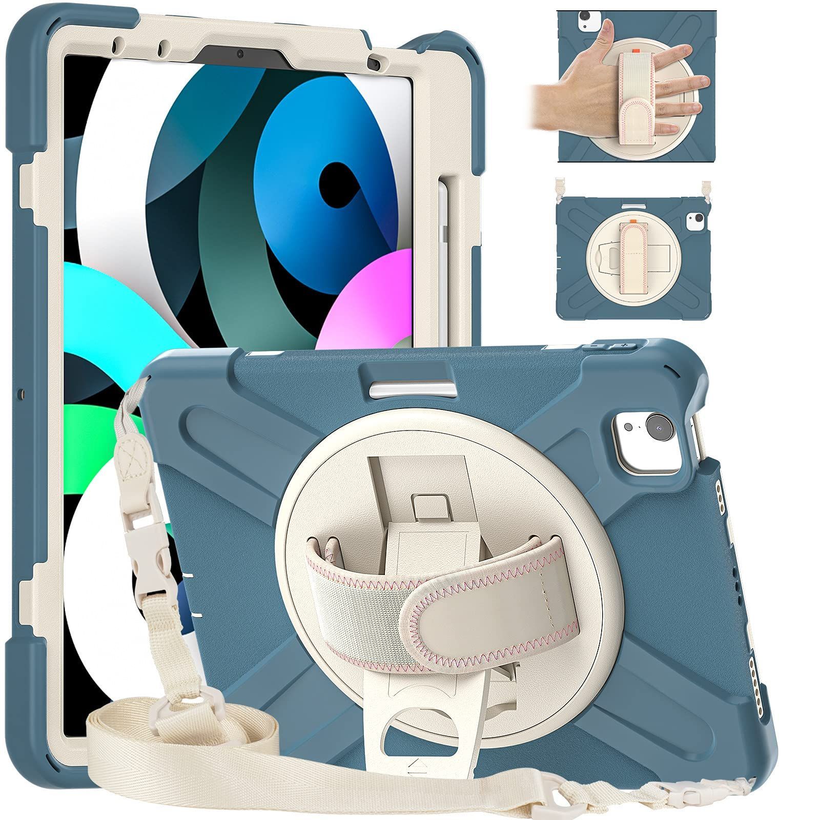 ショルダーストラップ スタンド ハンドベルト 10 9インチ 第4 5世代 Air ペンホルダー iPad 頑丈 ケース お洒落 2025 格好いい 5 2020 4 耐衝撃 360°回転 斜め掛け